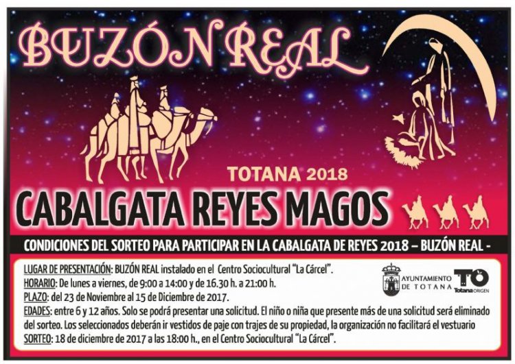 El Buzón Real para participar en la Cabalgata de los Reyes Magos del 2018 permanecerá en el Centro Sociocultural “La Cárcel”, del 23 de noviembre al 15 de diciembre