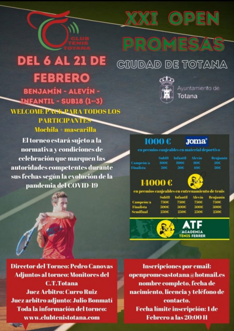 Comunicado del Club de Tenis Totana, en relación con la celebración del XXI Open Promesas Ciudad de Totana