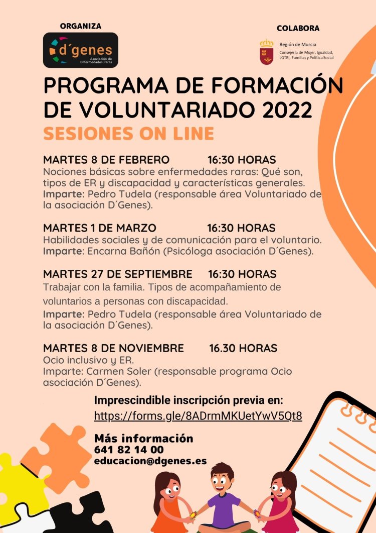 D´Genes programa en 2022 un ciclo de sesiones de formación de voluntarios