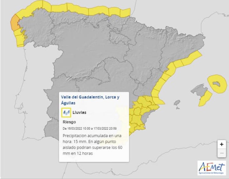 La Agencia Estatal de Meteorología activa el aviso amarillo por lluvias