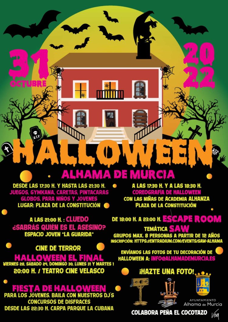 Juegos, cine, música para celebrar Halloween este 31 de octubre en Alhama de Murcia.