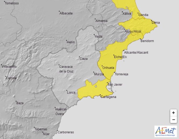 Meteorología emite aviso amarillo por lluvias a partir de mañana por la tarde y hasta el viernes a mediodía en el Campo de Cartagena y Mazarrón