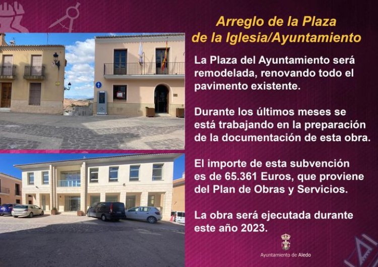 ALEDO: Ya se está ultimando el proyecto de la renovación del pavimento del Plaza de la Iglesia con un importe de 65.361€, subvencionado por la CARM.
